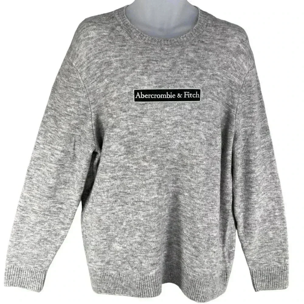 Abercrombie & Fitch NEW Mens XL Gray Wool Alpaca Blend Logo Crewneck Sweater